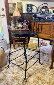 Antique Wrought Twisted Iron Tall Stool Armchair
