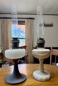 2 Antique ALADDIN Glass Oil Lamps