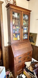 Nice Antique Secretary  Bookcase wLeaded Glass Doors