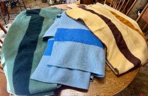 Lot of 3 Vintage Striped Wool Blankets - Hudsons Bay, Faribault Wollen Mills etc