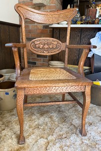 Excellent Quality Antique Oak Armchair wCarved Face - Made by Heywood Wakefield - Circa 1900