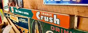 Orig Vintage ORANGE CRUSH Take Home a Carton Metal Door Push Sign
