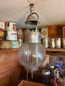 Antique Chrome &amp Glass Hanging Gas Lamp