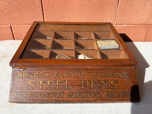 Vintage 1920S-30s REXALL Steel Pen Tips Advertising General Store Counter Display Cabinet - Full of Old Pen Nibs