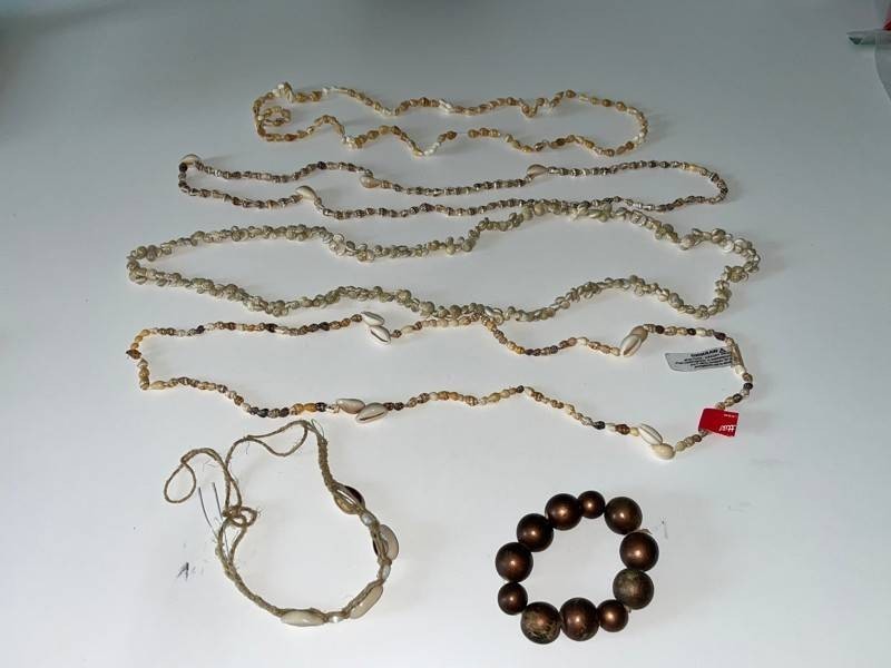 Shell Necklaces, Shell Bracelet & Wood Bead Bracelet Mixed Lot