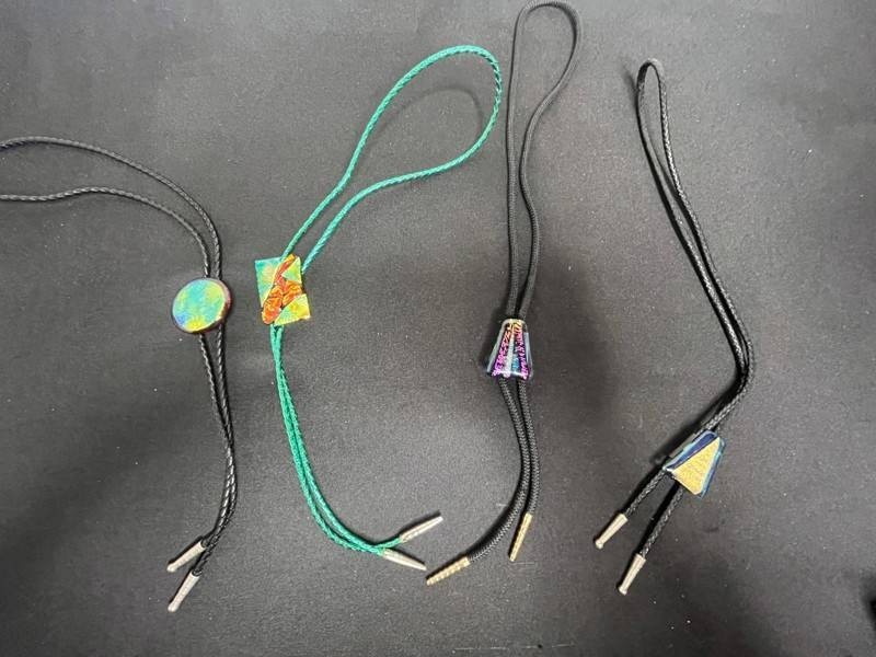 Bolo Ties - Iridescent Art Glass Pendants (Lot of 4)