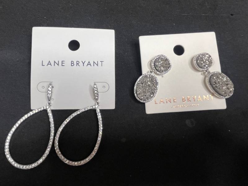 Earrings - Lane Bryant Rhinestone Drop & Teardrop Pairs (Lot of 2) w Orig Retail Tags