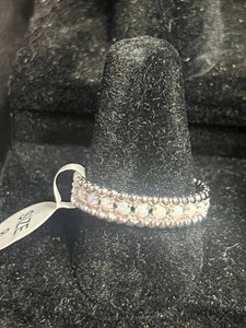 Lab Created Opal Sterling Statement Ring - Iridescent Beaded Design Size 8