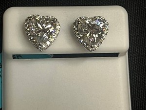 Moissanite Stud Earrings - Sterling Silver Heart 4.36 CTW D VVS - $959 retail tag
