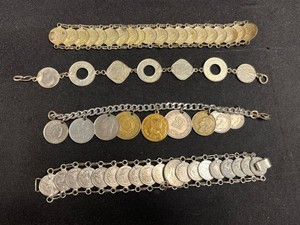 Coin Charm Bracelets - Vintage Mixed World Coin Group (Lot of 4)