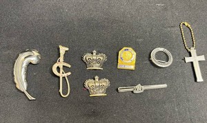 VTG Costume Jewelry Mixed Lot - Crown Pins, Brooches & Rosary Cross