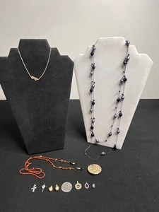 VTG Costume Jewelry Mixed Lot - Inc Park Lane Necklace, Richelieu Pearl Earrings & 925 Cross Pendant