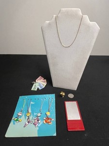 VTG Costume Jewelry Mixed Lot - Chain Necklace, Disney Charms & Mirror