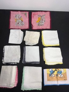 Vintage Handkerchiefs - Smurfs, All Linen & Lace Trim Mixed Lot