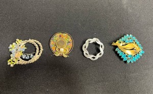 Costume Jewelry Brooches - Floral, Enamel, Wreath & Bird (Lot of 4)