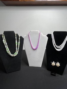VTG Costume Jewelry - 3 Necklaces & Clip-On Earrings Mixed Lot