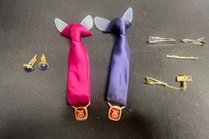 Shirt Ties w Medals & Costume Jewelry Mixed Lot - Ribbons, Earrings & Tie Clips
