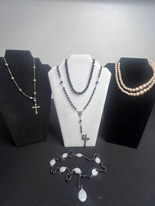 Costume Jewelry Necklaces - Cross, Rosary, Pearl Like & Medal Mixed Lot