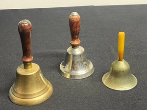 Handbell Set - Brass & Silver-Tone Bells With Wood Handles (Lot of 3)