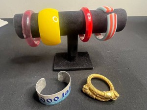 VTG Statement Bracelets - Colorful Bangles, Silver Cuff & Serpent Bracelet (Lot of 6)