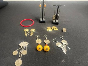 Vintage Jewelry - Coin Earrings, Brooch, Bangle & Mixed Pieces