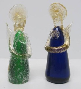 2 Vintage Hand Blown MURANO Glass Angel Figures