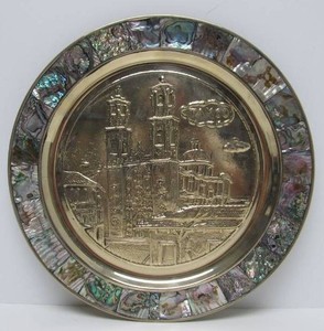 Vintage Alpaca Inlaid Abalone Silverplated Platter