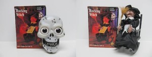2 Vintage Halloween Decorations - Rocking Witch &amp Talking Skull