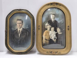 2 Very Nice Clean Larger Antique Framed Photographs wConvex Glass