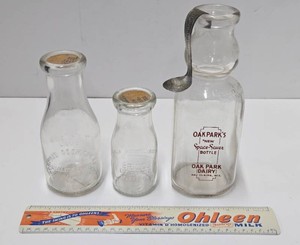 3 Vintage Advertising MilkDairy Bottles &amp Ruler