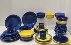 Large Estate Lot of Blue &amp Yellow FIESTA Ware Dishes