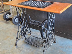 Side Table Made from Antique Iron Sewing Machine Base &amp Victorian Cast Iron Floor Grate