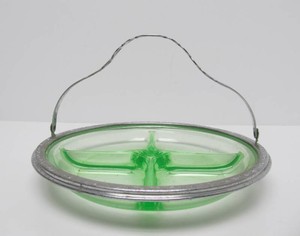 Vintage Vaseline Glass Divided Tray wChrome Housing