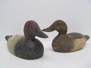 2 Old Vintage Carved Wood Duck Decoys