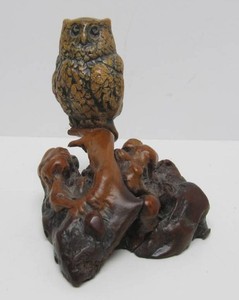 Vintage Owl Sculpture wBurled Wood Base
