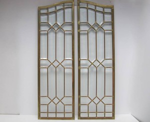 Lovely Pair of Old Vintage Brass &amp etched Leaded Glass Windows&nbsp