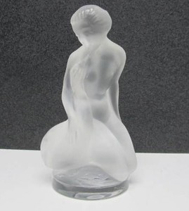 Signed LALIQUE Figural Glass Maiden wGoose