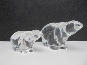 Pair of Heavy Crystal Glass Polar Bears - Made in Norway