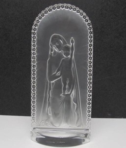 Signed LALIQUE Glass Madonna &amp Child Sculpture