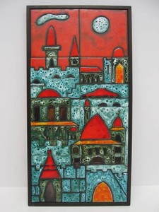 Great Looking Vintage Mid Century Art Pottery Panel Artwork - Jerusalem by Ein-Reb