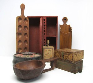 Estate Lot of Primitive Antique Wooden Items