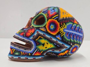 Very Cool Colorful Beaded Terra Cotta Skull