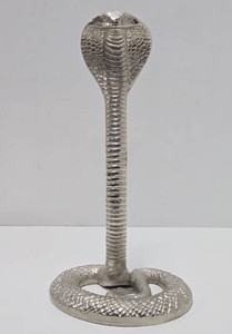 14 Metal Chrome Coiled Cobra Snake Sculpture