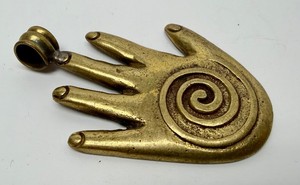 Large Vintage Brass Double-Sided Hamsa Healing Hand Pendant