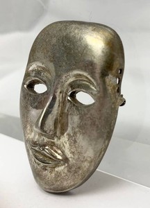 Large Sterling Silver FaceMask Brooch - 2 tall