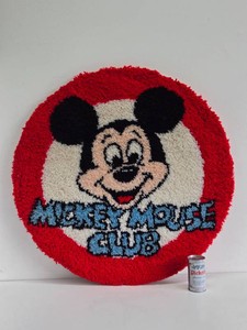 Large Vintage 1970s Disney Mickey Mouse Cluib Hooked Rug - Mounted on Board