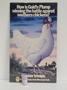 Large Retro Vintage GOLD N PLUMP Chicken Advertising Poster
