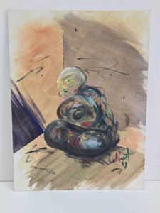 Interesting Vintage Signed Original Painting on Board - Seated Figure