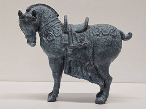 Signed Bronze Chinese War Horse Sculpture - Signed Schroeder