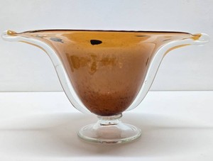 Very Nice Handblown Pedestal Centerpiece Glass Bowl - Orange